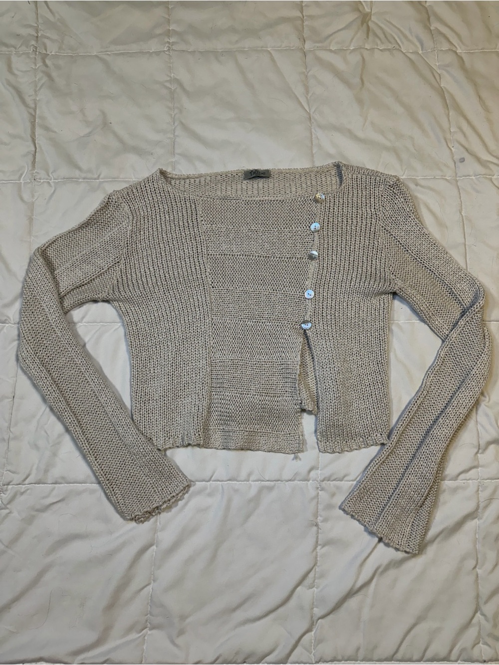 Neutral Cropped Button-Front Knit Cardigan